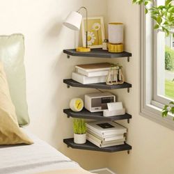 BLACK FLOOTING CORNER SHELVING SET OF 4 PCS. FOR LIVING, BEDROOM, BATHROOM AND, KITCHEN.💯BRAND NEW NEVER USE 💥 