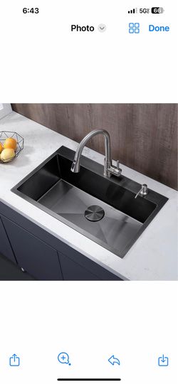 VESLA HOME 30 inch Drop in Black Kitchen Sink, Single Bowl Stainless Steel 20B