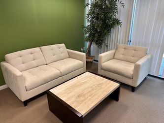 Love seat, chair and marble top table. Very good condition