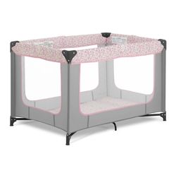 Dream On Me Zodiak Portable Playard in Grey and Pink, Lightweight, Packable and Easy Setup Baby Playard, Breathable Mesh Sides and Soft Fabric - Comes