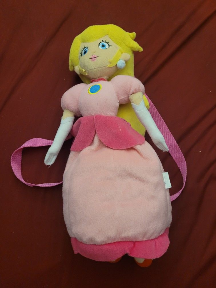 Princess Peach Super Mario Bros Plush zip Backpack ~17" tall