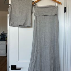 Grey Maxi Skirt and Tank Top Set