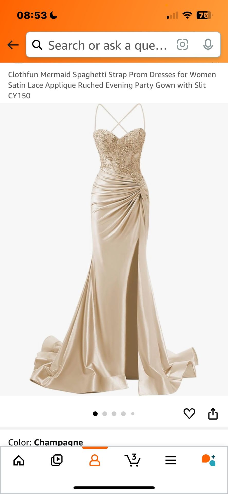Clothfun Mermaid Spaghetti Strap Prom Dresses for Women Satin Lace Applique Ruched Evening Party Gown with Slit CY150