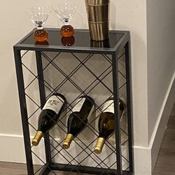 23 Bottles Pewter Color Free Standing Wine Rack with The Black Glass Shelf H26”xW15”xD9”