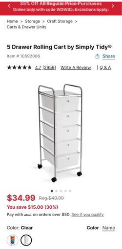 Simply Tidy 5 Drawer Rolling Storage Cart