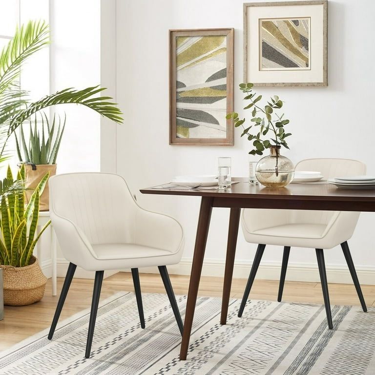 Faux Leather Accent Chair Arm Chairs Living Room Chairs Leisures Chair Upholstered Chair with Metal Legs Set of 2 for Home Kitchen Office Bistro Cafe,