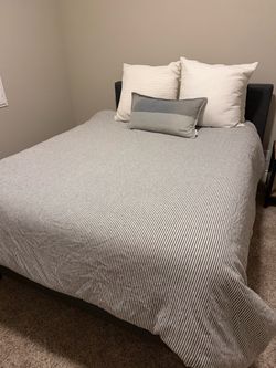 Full/Queen Bed Frame with Dark Upholstered Headboard