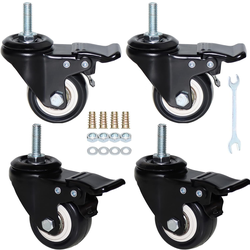 2'' Caster Wheels, Swivel Stem Casters 5/16'' - 18x1'' (Screw Diameter 5/16'', Screw Height 1'') 330Lbs Heavy Duty Threaded Casters No Noise PU Dual L