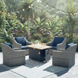 Outdoor Sectional Chair With Fire Pit Table Patio Furniture Set
