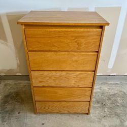 Light Oak 5-Drawer Tallboy Dresser Chest of Drawers Minimalist Wooden Storage