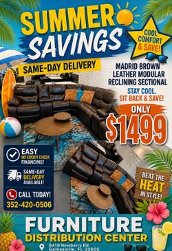 MADRID BROWN LEATHER RECLINING SECTIONAL $1499!!