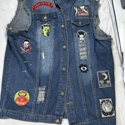 Custom Jean Vest Jacket Hand Made With Patches Halloween Unisex Cloths Biker 