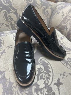 Franco Sarto Black Patent Leather Loafers size 8.5 new see all photos