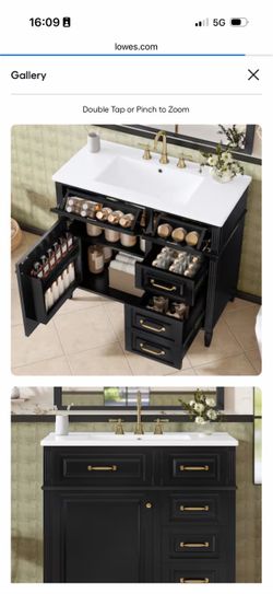 36-inch Black Bathroom Vanity with Gold Hardware