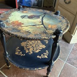 small table redesigned with a vintage bird … metallic apliques in gold color