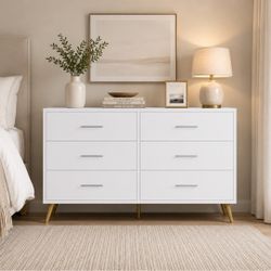 New Modern 6 Drawer Dresser, White Wood Dresser, Bedroom Chest