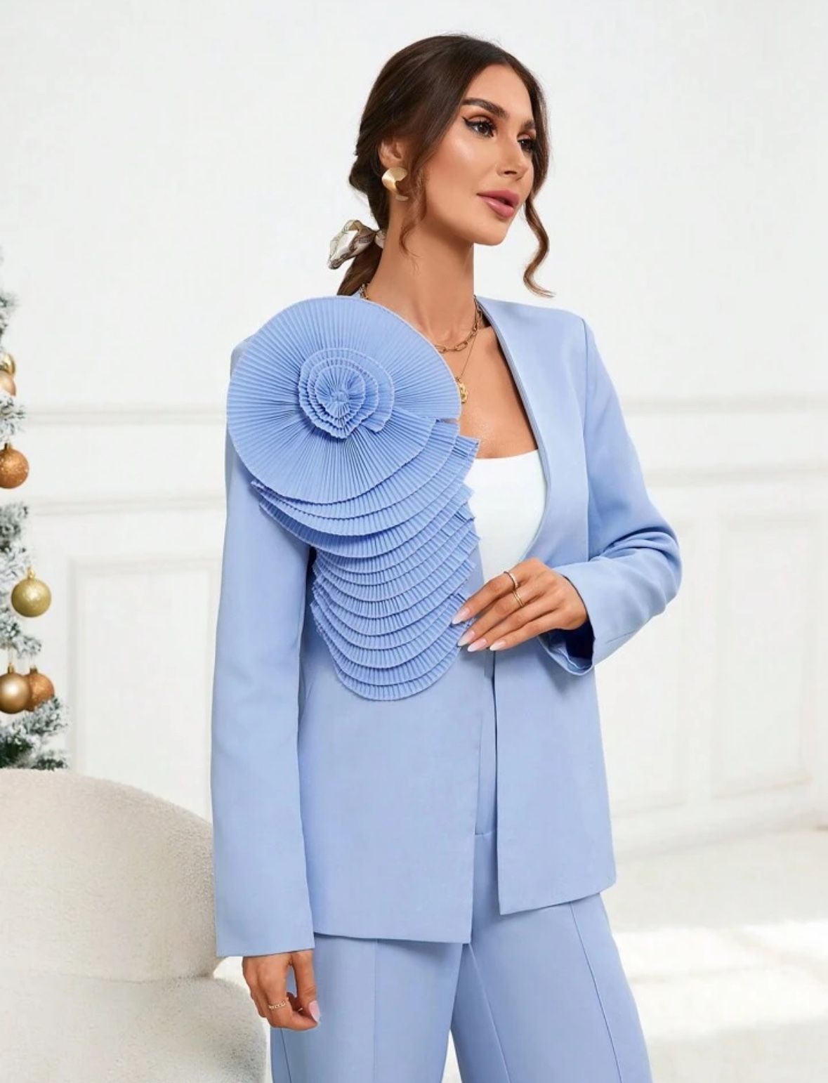 New Aveloria Appliques Detail Open Front Blazer & Suit Pants