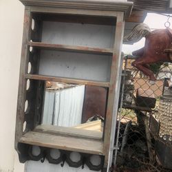 Make a grand statement; Beautiful Vintage Made in India Carved Distressed Wood Hall Rack with Shelves, Mirror, and Hooks: