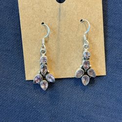 Sterling Silver Amethyst Dangle Earrings New