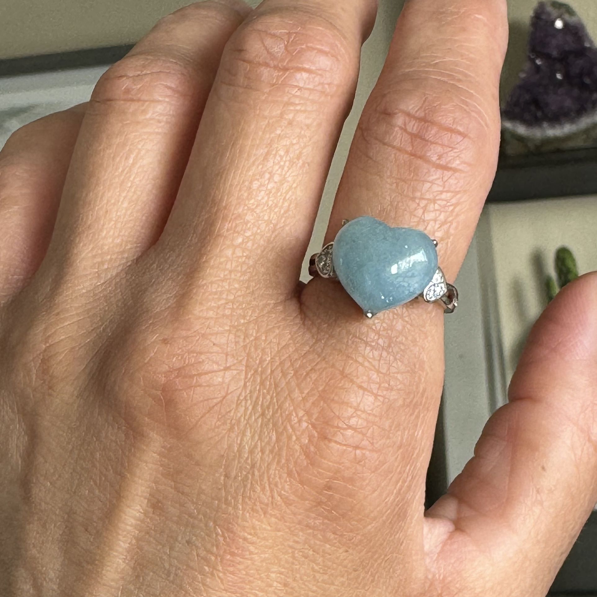 Blue Aquamarine Ring (Adjustable) Silver Mixed With Cupronickel 