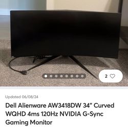 Alienware Aw348DW 34” Curved WQHD 4ms 120Hz NVIDIA G-synch Gaming Monitor