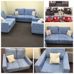 New Red, Black, Brown or Blue Fabric Sofa Loveseat and Chair Set