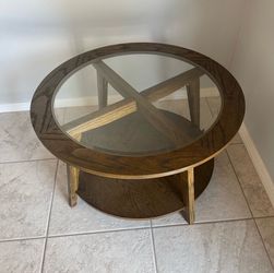 Round Wood and Glass Coffee Table