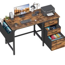 Lufeiya Computer Desk with Fabric File Drawers Cabinet, 47 Inch Home Office Desks with Filing Cabinet for Small Space, Study Writing Table PC Desks, R
