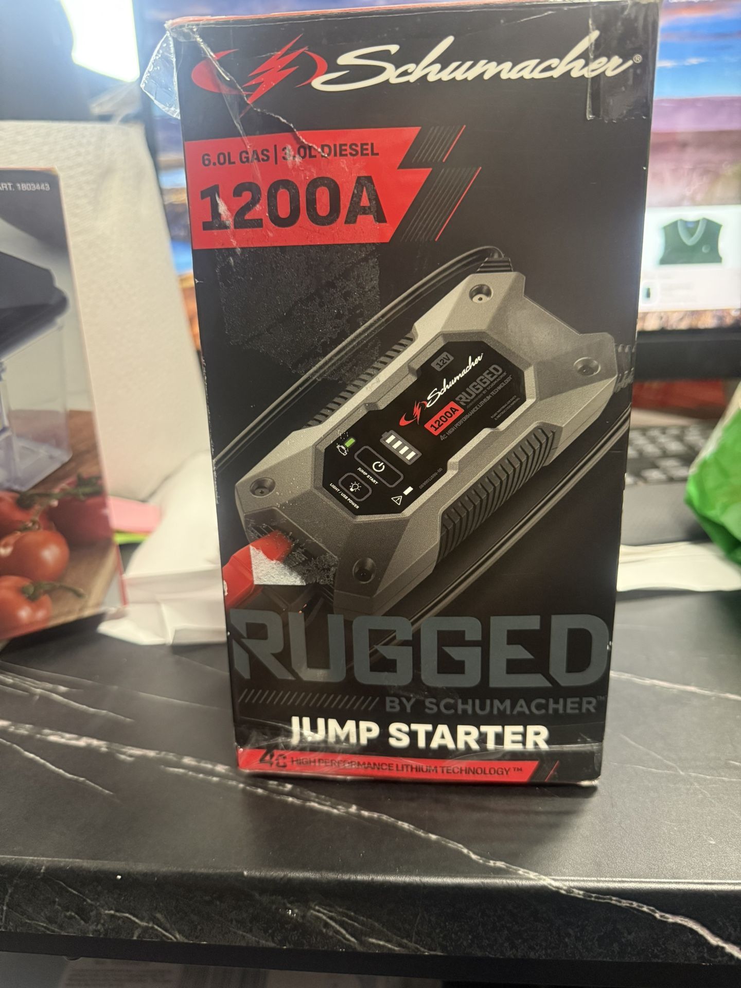 Schumacher SL1(contact info removed) Peak Amp 12V Rugged Lithium Jump Starter and USB Power Pack, New in Box