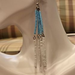 Blue and White Fringe Earrings