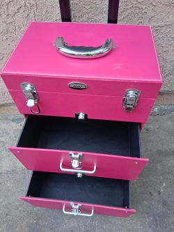 Pink Rolling Makeup Train Case with Drawers
