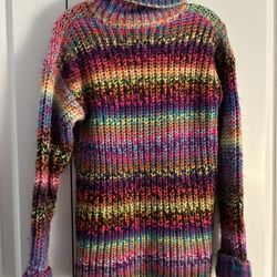 Rainbow Ombre Cowl Neck Chunky Knit Sweater Size Medium