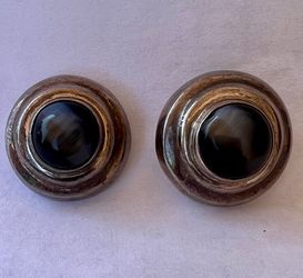 Vintage Mexican Earrings Modernist Sterling Silver & Silver Obsidian