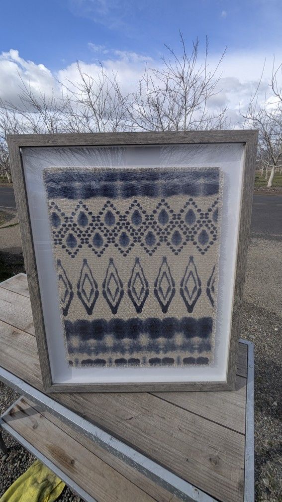 Framed Indigo Textile Wall Art - Boho Rustic Decor (17.5x21.5")