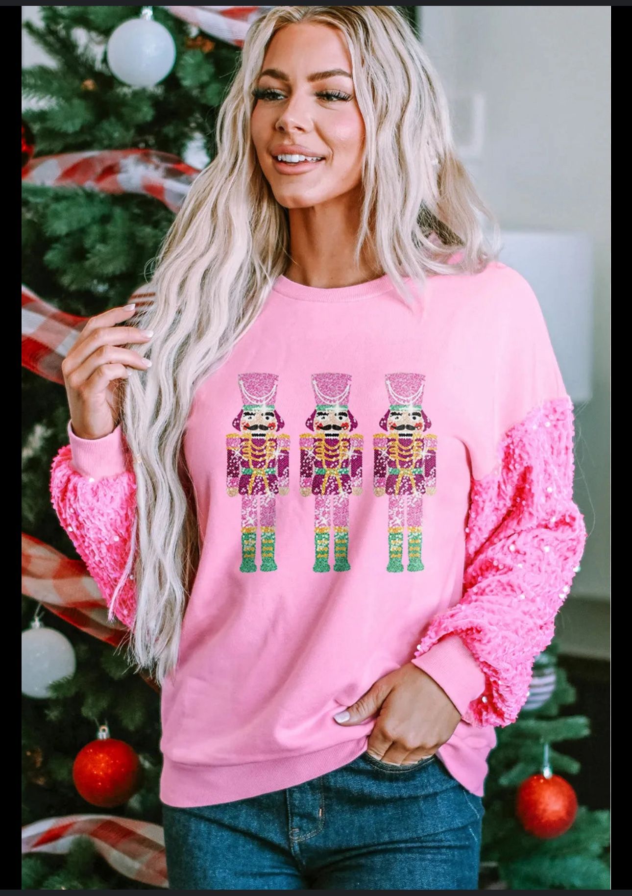 Sequin Nutcracker Dropped Shoulder Sweatshirt
