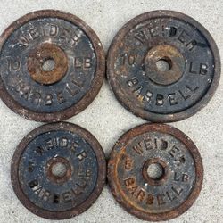 4 Barbell Weider Weight Plates—-2 Of 10Lb And 2 Of 5Lb