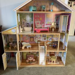 NEW KidKraft Wooden Dollhouse with Accessories, Working Elevator and Garage