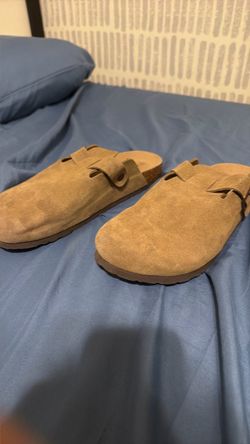 Suede Closed-Toe Clogs with Buckle Strap