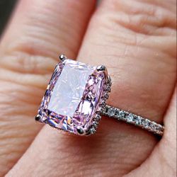 Light Pink 4 Carat Crystal Sterling Silver Ring
