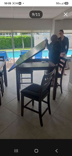 Card Table & Wicker Buffet