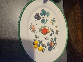Large Oval Ceramic Serving Platter with Fruit Design