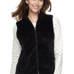 Croft & Barrow Black Full Zip Fleece Vest Size PS