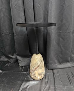 Small, Round, Black with Marbled Base Side Table