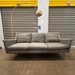 West Elm Carlo Mid-Century Modern Minimalist Gray Fabric Sofa Couch