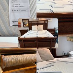 Beautiful king size bedframe from Cindy Crawford rooms to go with matching pair of nightstands includes Therapedic King Mattress + Bed Frame + 2 Night