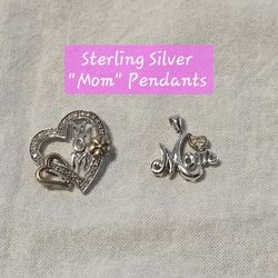 Sterling Silver 2-Tone "MOM" Pendants