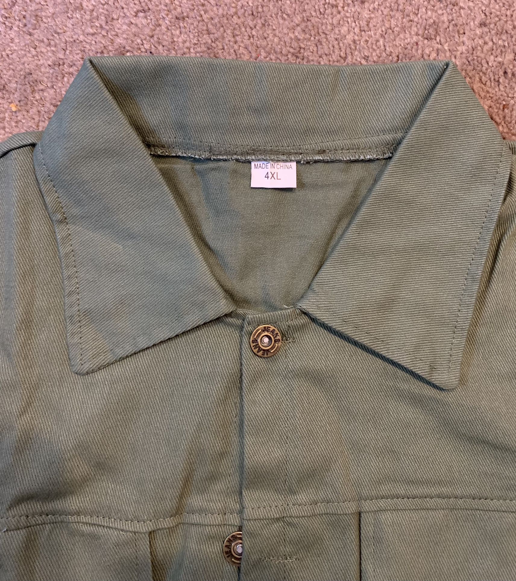 Men’s Premium Faded Denim 2XL Cotton Jean Button Up Green Jacket Casual Tops 4XL