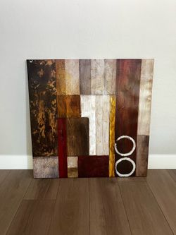 40x40 LARGE Textured Geometric Canvas Brown/Cream/Burgundy/Gold Artwork