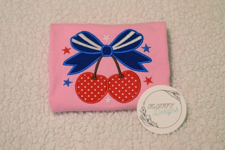 Embroidered Bow And Cherry Shirt