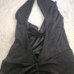 Black  Open Back Mini Black Dress And Print Lose Pant